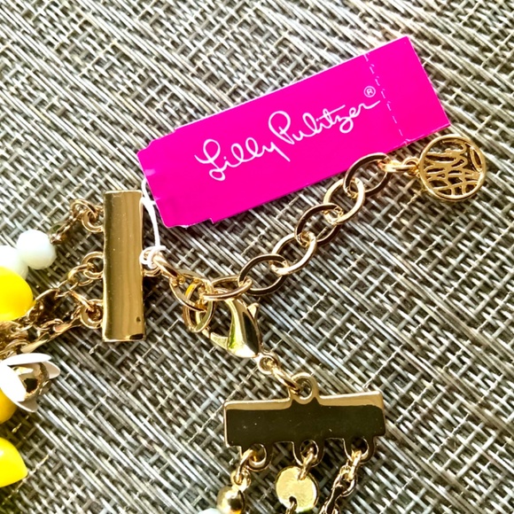 LILLY PULITZER BRACELET- YELLOW LEMMON TASSEL⭐️Fun 3 Strand Beaded Chain - Picture 4 of 7